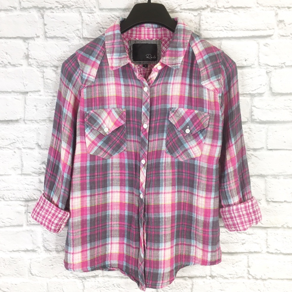 Rails Kendra Pink Plaid Cotton Button Down Shirt